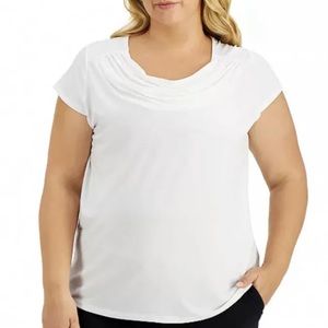 Kasper Draped Cowl Neck Stretch Knit Cap Sleeve Top White XXL